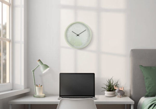 Clocks, 12″ Round, Juvenile, Wall Clock, Light Green Face, Green Frame, Contemporary, Modern