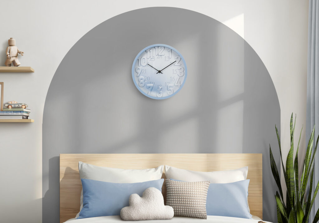 Clocks, 12″ Round, Wall Clock, Juvenile, Blue Face, Blue Frame, Contemporary, Modern