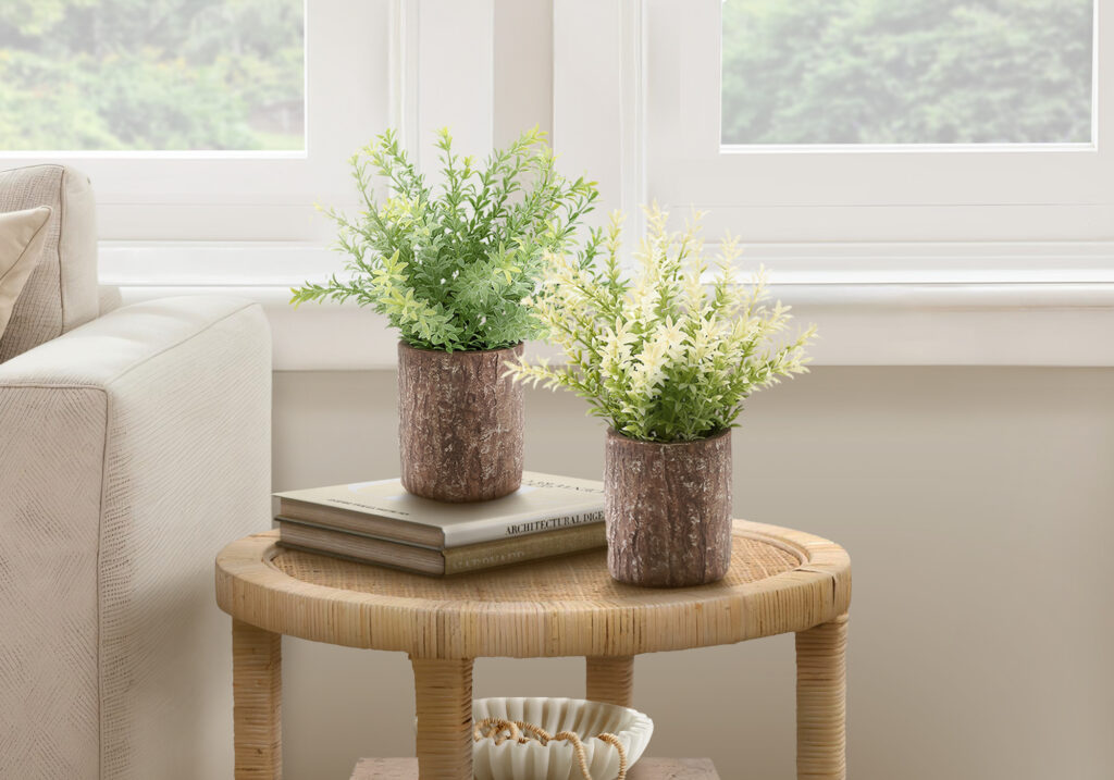 Artificial Plant, Set Of 2, 12″ Tall, Mullberry Grass, Table, Brown Cement Pots, Contemporary, Modern