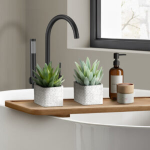 Artificial Plant, Set Of 2, 8" Tall, Succulent, Table, Grey Cement Pots, Contemporary, Modern