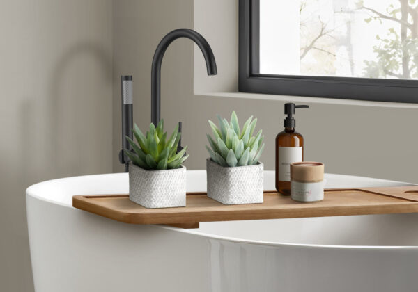 Artificial Plant, Set Of 2, 8″ Tall, Succulent, Table, Grey Cement Pots, Contemporary, Modern