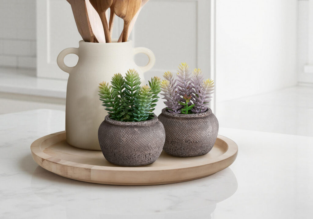 Artificial Plant, Set Of 2, 8″ Tall, Succulent, Table, Brown Cement Pots, Contemporary, Modern