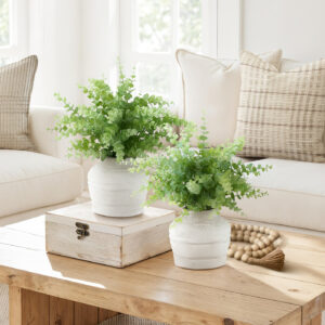 Artificial Plant, Set Of 2, 16" Tall, Eucalyptus Grass, Table, White Pots, Contemporary, Modern