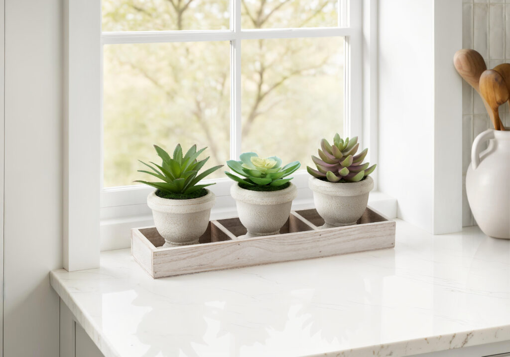 Artificial Plant, Set Of 3, 6″ Tall, Succulent, Table, Beige Pots, Contemporary, Modern