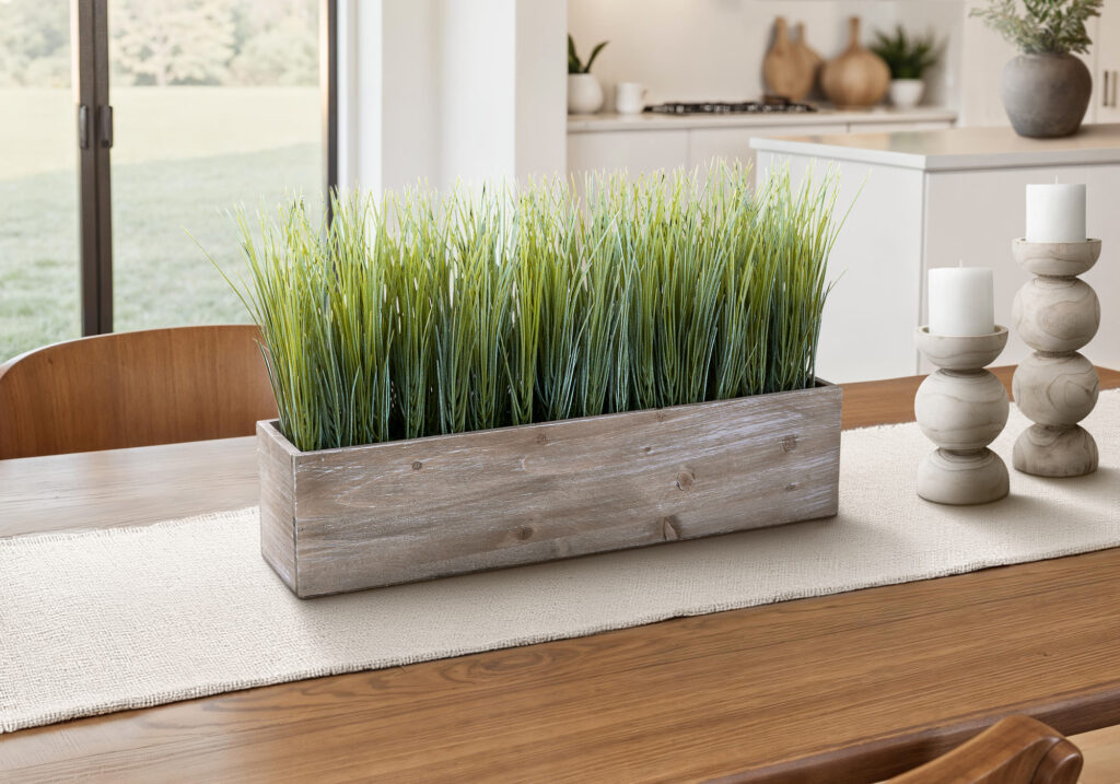 Artificial Plant, 12″ Tall, Grass, Table, Brown Wood Pot, Contemporary, Modern