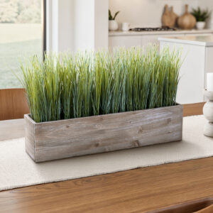 Artificial Plant, 12" Tall, Grass, Table, Brown Wood Pot, Contemporary, Modern