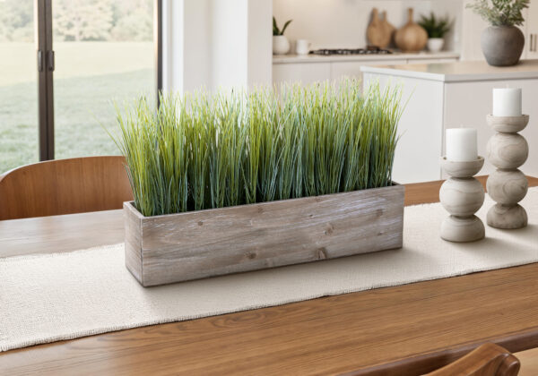 Artificial Plant, 12″ Tall, Grass, Table, Brown Wood Pot, Contemporary, Modern