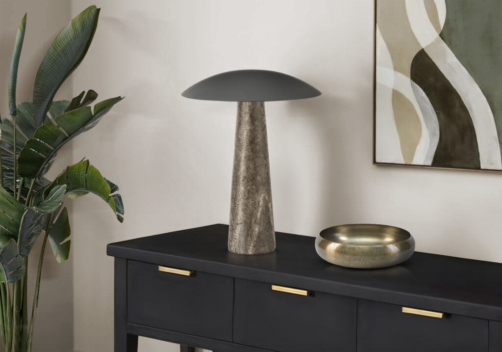 Lighting, 15″H, Led, Table Lamp, Grey Resin, Black Metal, Contemporary