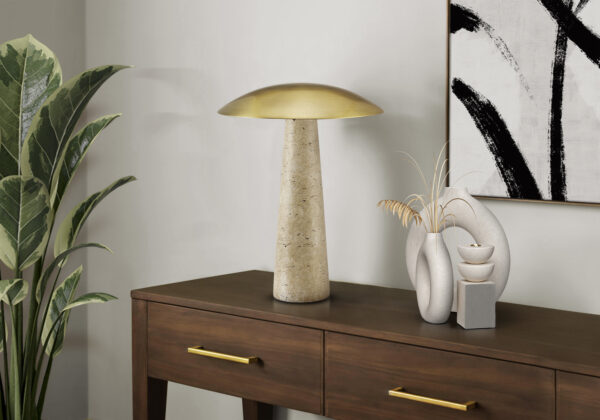 Lighting, 15″H, Led, Table Lamp, Beige Resin, Gold Metal, Contemporary