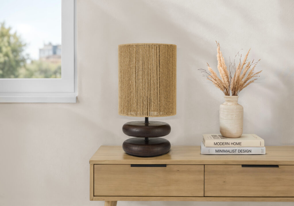 Lighting, 19″H, Table Lamp, Brown Resin, Beige Rope Shade, Contemporary