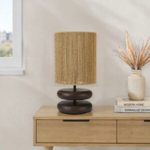 Lighting, 19"H, Table Lamp, Brown Resin, Beige Rope Shade, Contemporary