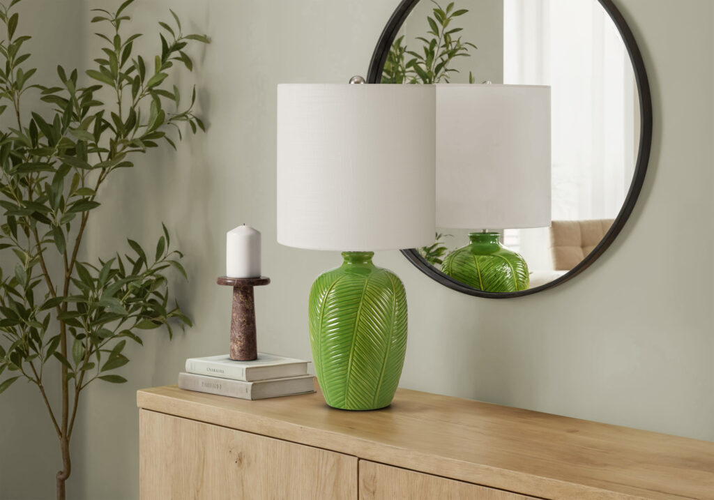 Lighting, 19″H, Table Lamp, Green Ceramic, White Shade, Contemporary