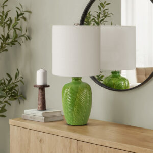 Lighting, 19"H, Table Lamp, Green Ceramic, White Shade, Contemporary