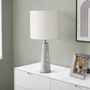 Lighting, 22"H, Table Lamp, Grey Marble, White Shade, Contemporary