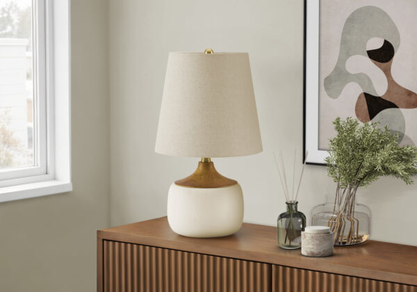 Lighting, 19″H, Table Lamp, Beige Ceramic, Beige Shade, Contemporary