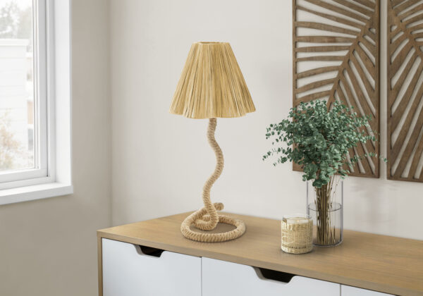 Lighting, 22″H, Table Lamp, Natural Rope, Natural Paper Shade, Classic Boho