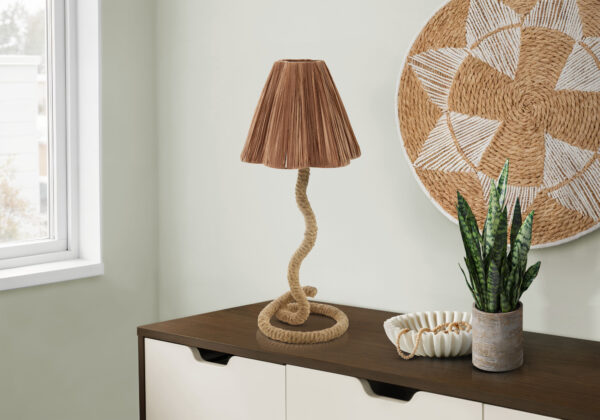 Lighting, 22″H, Table Lamp, Brown Rope, Brown Paper Shade, Classic Boho
