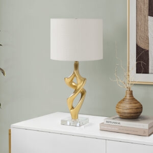 Lighting, 24"H, Table Lamp, Gold Resin, Ivory / Cream Shade, Contemporary