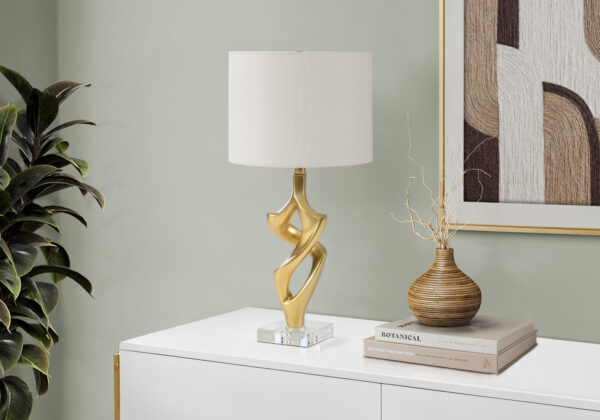 Lighting, 24″H, Table Lamp, Gold Resin, Ivory / Cream Shade, Contemporary