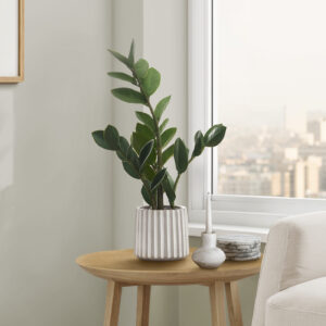 Artificial Plant, 20" Tall, Zz, Indoor, Faux, Fake, Table, Greenery, Potted, Real Touch, Decorative, Green Leaves, Grey Cement Pot