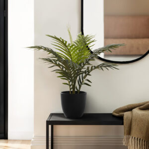Artificial Plant, 20" Tall, Palm, Indoor, Faux, Fake, Table, Greenery, Potted, Real Touch, Decorative, Green Leaves, Black Pot