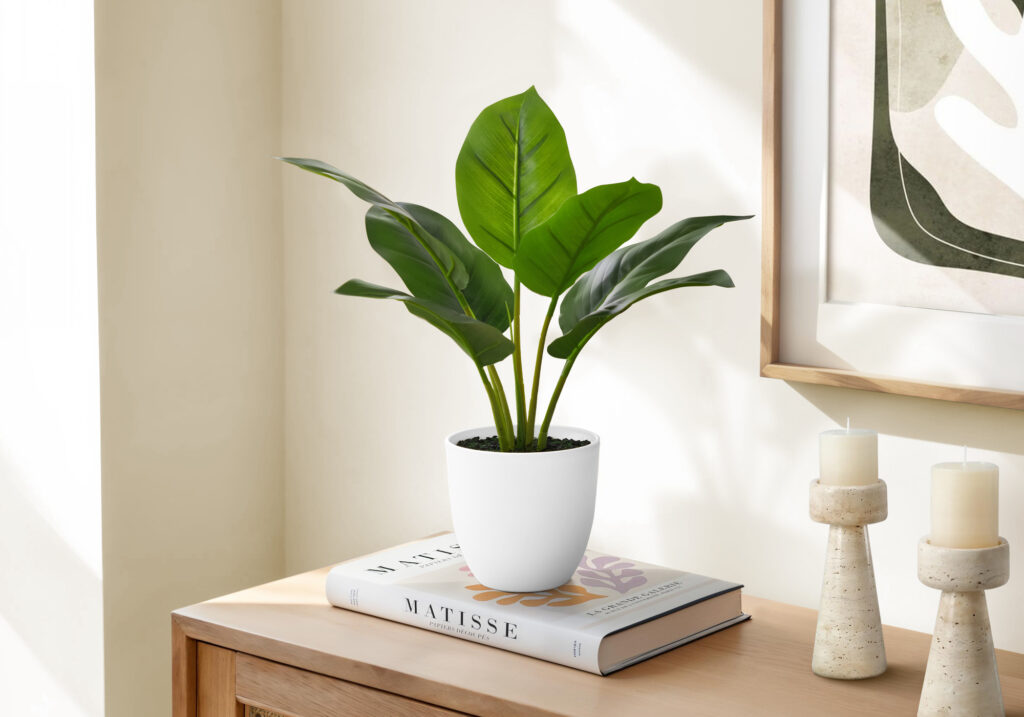 Artificial Plant, 17″ Tall, Aureum, Indoor, Faux, Fake, Table, Greenery, Potted, Real Touch, Decorative, Green Leaves, White Pot