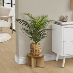 Artificial Plant, 24" Tall, Palm, Indoor, Faux, Fake, Table, Floor, Greenery, Potted, Real Touch, Decorative, Green Leaves, Beige Woven Basket