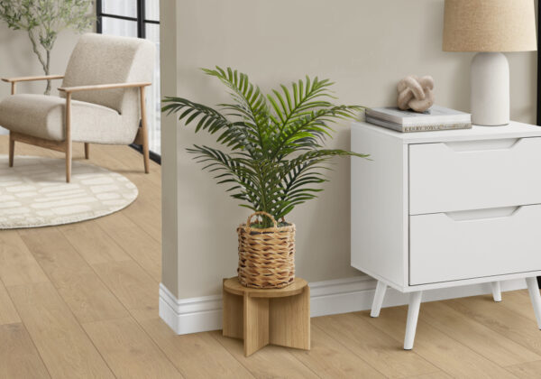 Artificial Plant, 24″ Tall, Palm, Indoor, Faux, Fake, Table, Floor, Greenery, Potted, Real Touch, Decorative, Green Leaves, Beige Woven Basket