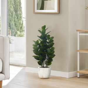 Artificial Plant, 31" Tall, Garcinia Tree, Indoor, Faux, Fake, Floor, Greenery, Potted, Real Touch, Decorative, Green Leaves, White Cement Pot