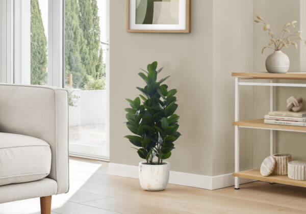 Artificial Plant, 31″ Tall, Garcinia Tree, Indoor, Faux, Fake, Floor, Greenery, Potted, Real Touch, Decorative, Green Leaves, White Cement Pot