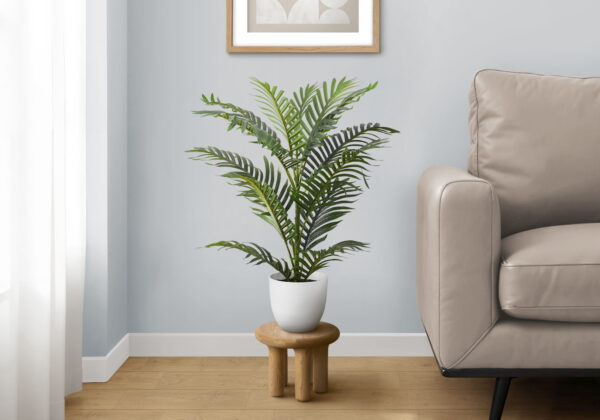 Artificial Plant, 28″ Tall, Palm Tree, Indoor, Faux, Fake, Floor, Greenery, Potted, Real Touch, Decorative, Green Leaves, White Pot