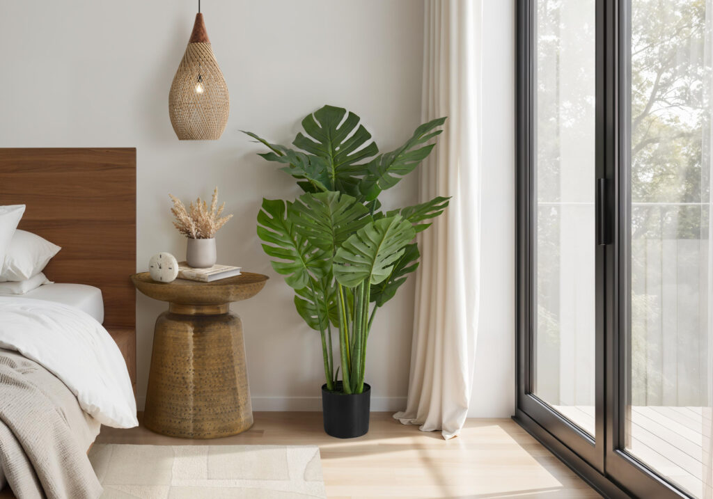 Artificial Plant, 45″ Tall, Monstera Tree, Indoor, Faux, Fake, Floor, Greenery, Potted, Real Touch, Decorative, Green Leaves, Black Pot