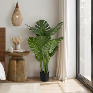 Artificial Plant, 45" Tall, Monstera Tree, Indoor, Faux, Fake, Floor, Greenery, Potted, Real Touch, Decorative, Green Leaves, Black Pot