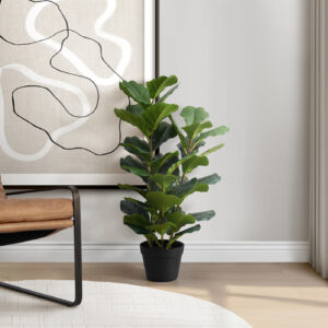 Artificial Plant, 32" Tall, Fiddle Tree, Indoor, Faux, Fake, Floor, Greenery, Potted, Real Touch, Decorative, Green Leaves, Black Pot