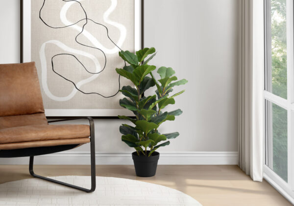 Artificial Plant, 32″ Tall, Fiddle Tree, Indoor, Faux, Fake, Floor, Greenery, Potted, Real Touch, Decorative, Green Leaves, Black Pot