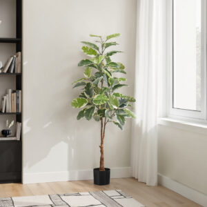 Artificial Plant, 52" Tall, Rubber Tree, Indoor, Faux, Fake, Floor, Greenery, Potted, Real Touch, Decorative, Green Leaves, Black Pot