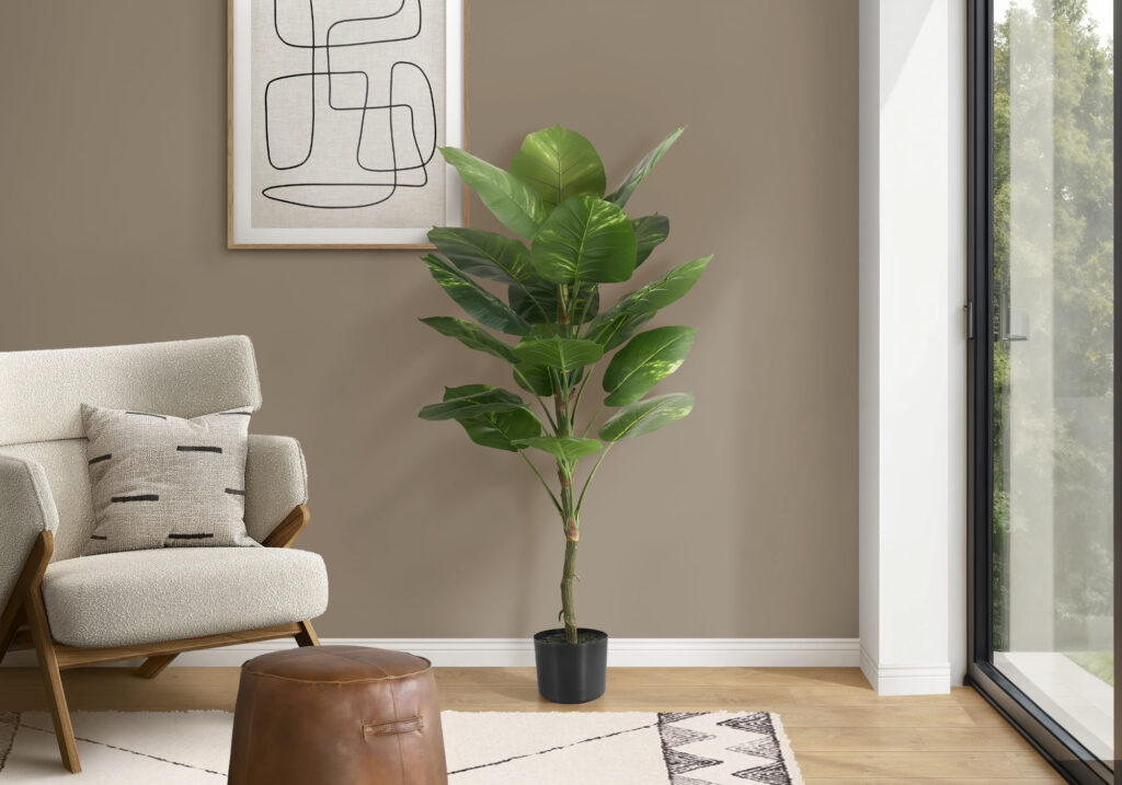 Artificial Plant, 54″ Tall, Dieffenbachia Tree, Indoor, Faux, Fake, Floor, Greenery, Potted, Real Touch, Decorative, Green Leaves, Black Pot