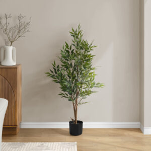 Artificial Plant, 47" Tall, Acacia Tree, Indoor, Faux, Fake, Floor, Greenery, Potted, Silk, Decorative, Green Leaves, Black Pot
