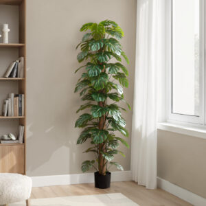 Artificial Plant, 83" Tall, Monstera Tree, Floor, Indoor, Decorative, Green Leaves, Black Pot