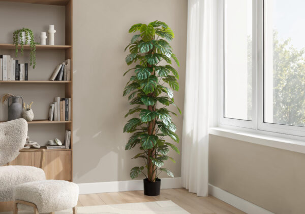 Artificial Plant, 83″ Tall, Monstera Tree, Floor, Indoor, Decorative, Green Leaves, Black Pot