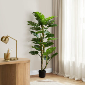 Artificial Plant, 61" Tall, Monstera Tree, Indoor, Potted, Floor, Real Touch, Green Leaves, Black Pot