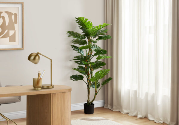 Artificial Plant, 61″ Tall, Monstera Tree, Indoor, Potted, Floor, Real Touch, Green Leaves, Black Pot