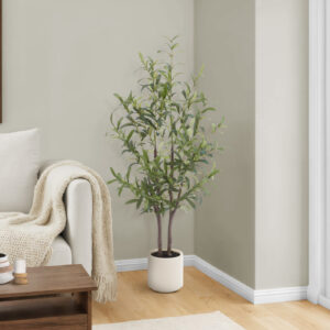 Artificial Plant, Olive Tree, 44" Tall, Floor, Decorative, Indoor, Fake, Faux, Real Touch, Potted, Beige Pot, Contemporary, Modern
