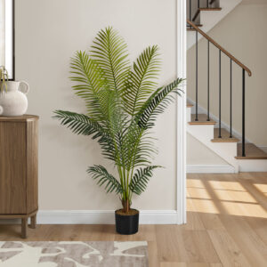 Artificial Plant, 57" Tall, Palm Tree, Indoor, Faux, Fake, Floor, Greenery, Potted, Real Touch, Decorative, Green Leaves, Black Pot