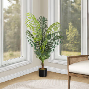 Artificial Plant, 47" Tall, Palm Tree, Indoor, Faux, Fake, Floor, Greenery, Potted, Real Touch, Decorative, Green Leaves, Black Pot
