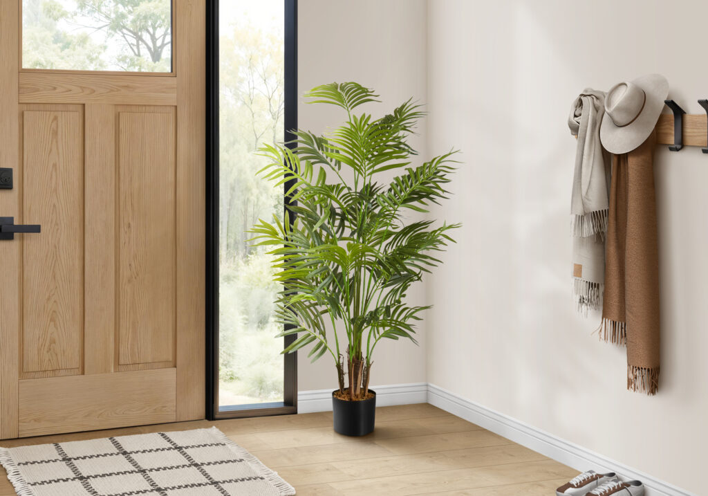 Artificial Plant, 47″ Tall, Areca Palm Tree, Indoor, Faux, Fake, Floor, Greenery, Potted, Real Touch, Decorative, Green Leaves, Black Pot