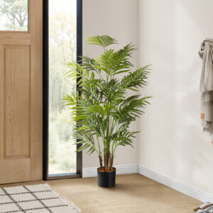 Artificial Plant, 47" Tall, Areca Palm Tree, Indoor, Faux, Fake, Floor, Greenery, Potted, Real Touch, Decorative, Green Leaves, Black Pot