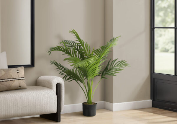 Artificial Plant, 34″ Tall, Palm Tree, Indoor, Faux, Fake, Floor, Greenery, Potted, Real Touch, Decorative, Green Leaves, Black Pot