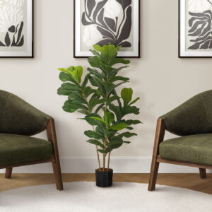 Artificial Plant, 41" Tall, Fiddle Tree, Indoor, Faux, Fake, Floor, Greenery, Potted, Real Touch, Decorative, Green Leaves, Black Pot