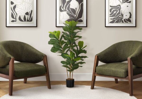 Artificial Plant, 41″ Tall, Fiddle Tree, Indoor, Faux, Fake, Floor, Greenery, Potted, Real Touch, Decorative, Green Leaves, Black Pot